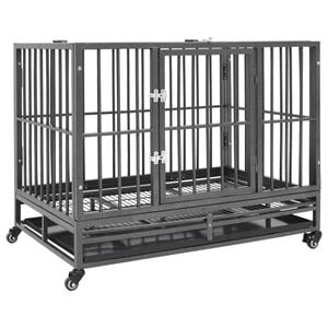 vidaXL Jaula para c&atilde;es com rodas a&ccedil;o 92x62x76 cm