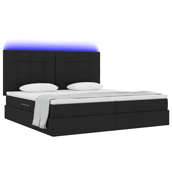 vidaXL Cama com arruma&ccedil;&atilde;o e LED com led Preto 200 x 200 cm Poli&eacute;ster