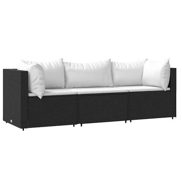 vidaXL 3 pcs conjunto lounge de jardim c/ almofadões vime PE preto