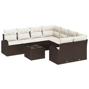 vidaXL Conjunto de Sof&aacute;s com almofada 9 pcs Marrom e Creme vime PE