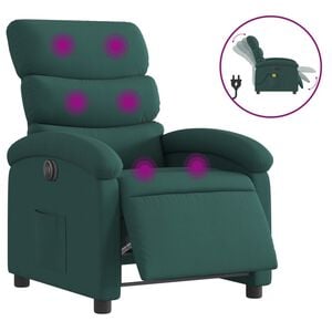 vidaXL Poltrona reclin&aacute;vel de massagens el&eacute;trica tecido verde-escuro