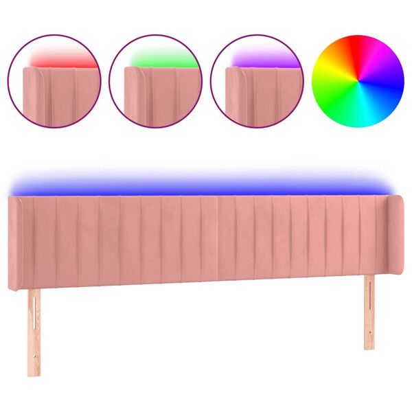 vidaXL Cabeceira de cama c/ luzes LED veludo 163x16x78/88 cm rosa