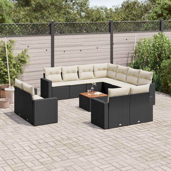 vidaXL 12 pcs conjunto de sof&aacute;s de jardim c/ almofad&otilde;es vime PE preto