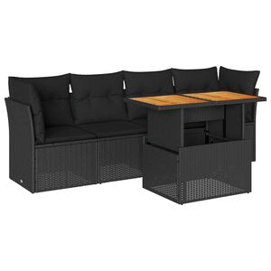 vidaXL 5 pcs conjunto sof&aacute;s de jardim com almofad&otilde;es vime PE preto