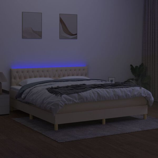 vidaXL Cama box spring c/ colch&atilde;o e LED 160x200 cm tecido cor creme