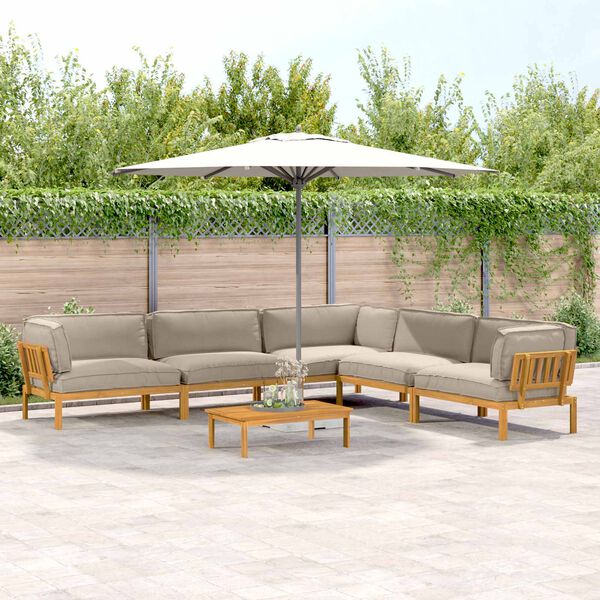 vidaXL Conjunto de Sof&aacute;s com almofada Liso 6 pcs Cinzento-acastanhado