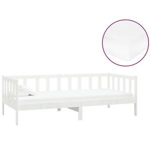 vidaXL Sof&aacute;-cama com colch&atilde;o 90x200 cm pinho maci&ccedil;o branco