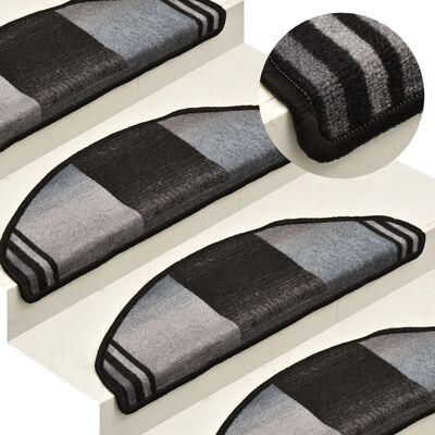vidaXL Tapetes de escada adesivos 15 pcs 65x21x4 cm preto e cinzento