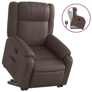 vidaXL Poltrona reclin&aacute;vel elevat&oacute;ria couro artificial castanho
