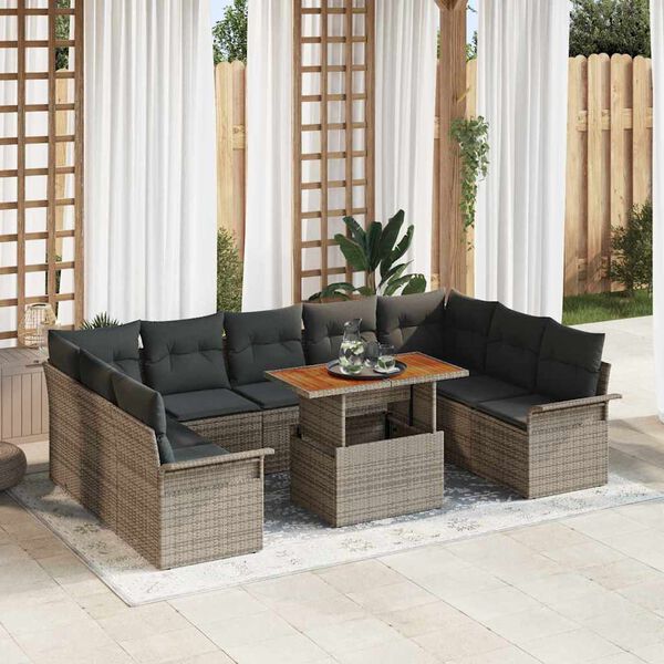 vidaXL Conjunto de Sof&aacute; de Jardim com almofada 10 pcs Cinzeto