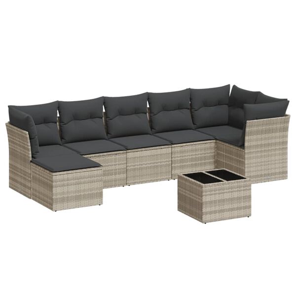 vidaXL 8 pcs conj. sof&aacute;s jardim c/ almofad&otilde;es vime PE cinzento-claro