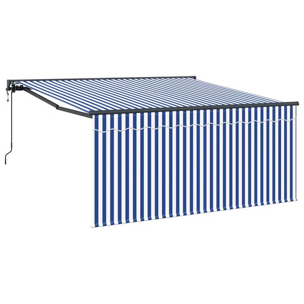 vidaXL Toldo Retr&aacute;til Azul e Branco 300 x 250 cm Poli&eacute;ster e Alum&iacute;nio