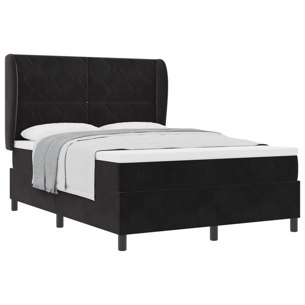 vidaXL Cama Box com colch&atilde;o com cabeceira Preto 200 x 140 cm Poli&eacute;ster