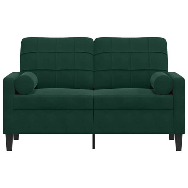 vidaXL Sof&aacute; 2 lug. c/ almofadas decorativas 120 cm veludo verde-escuro