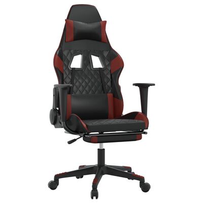 vidaXL Cadeira gaming massagem + apoio couro art. preto/vermelho tinto