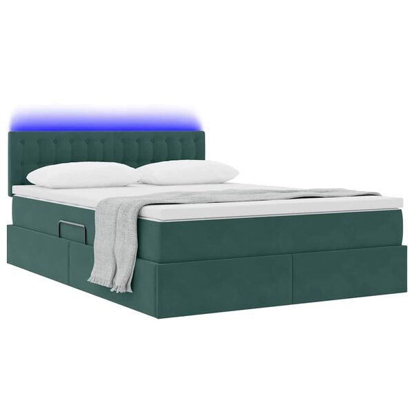 vidaXL Cama com arruma&ccedil;&atilde;o e LED Verde Escuro 140 x 190 cm Veludo