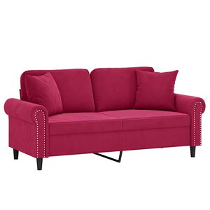 vidaXL Sof&aacute; 2 lug. + almofadas decorativas 140cm veludo vermelho tinto