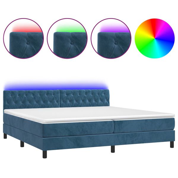 vidaXL Cama box spring c/ colchão/LED 200x200 cm veludo azul-escuro