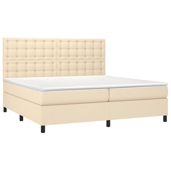 vidaXL Cama com molas/colch&atilde;o 200x200 cm tecido cor creme
