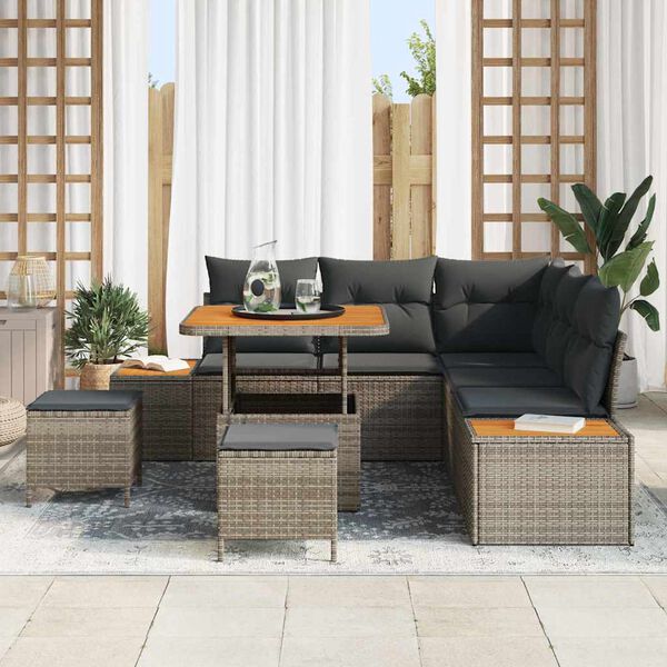 vidaXL Conjunto de Sof&aacute; de Jardim Cinzeto Rattan Sint&eacute;tico