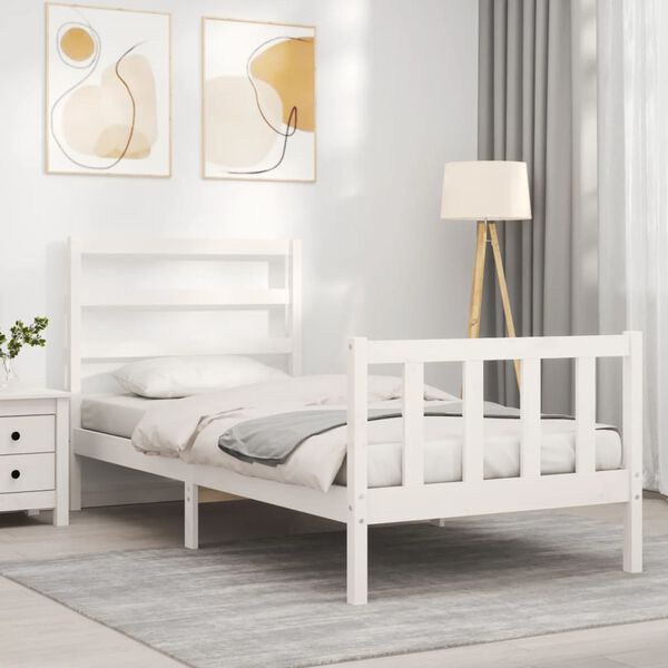 vidaXL Cama sem colch&atilde;o 90x200 cm madeira de pinho maci&ccedil;a branco