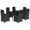 vidaXL 7 pcs conjunto de jantar p/ jardim c/ almofad&otilde;es vime PE preto