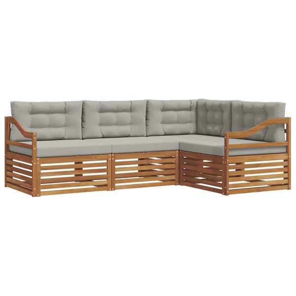 vidaXL Conjunto de Sof&aacute;s para Exterior 4 pcs Cinza Natural e Claro