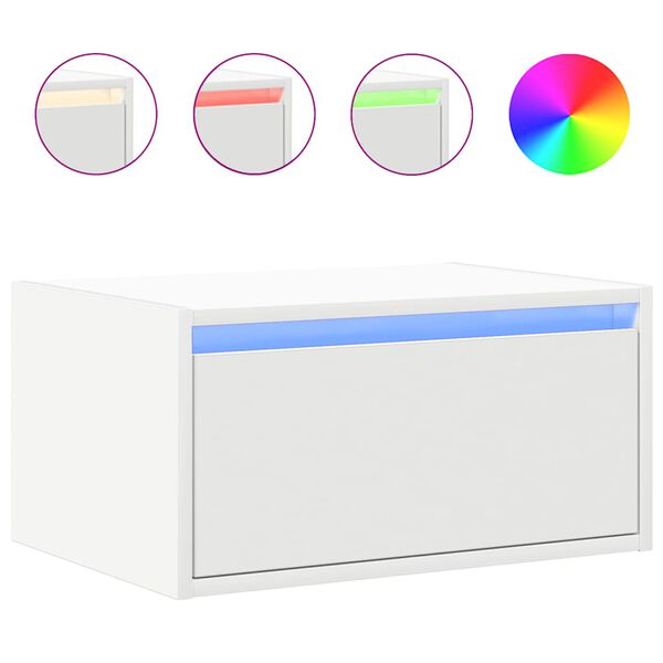vidaXL Mesa de cabeceira de parede com luzes LED branco