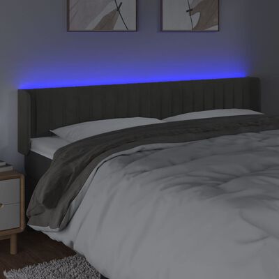 vidaXL Cabeceira cama c/ luzes LED veludo 203x16x78/88cm cinza-escuro