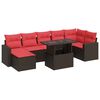 vidaXL 8 pcs conj. sof&aacute;s jardim c/ almofad&otilde;es vime PE/ac&aacute;cia castanho