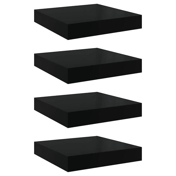 vidaXL Prateleiras de parede suspensas 4 pcs 23x23,5x3,8cm MDF preto