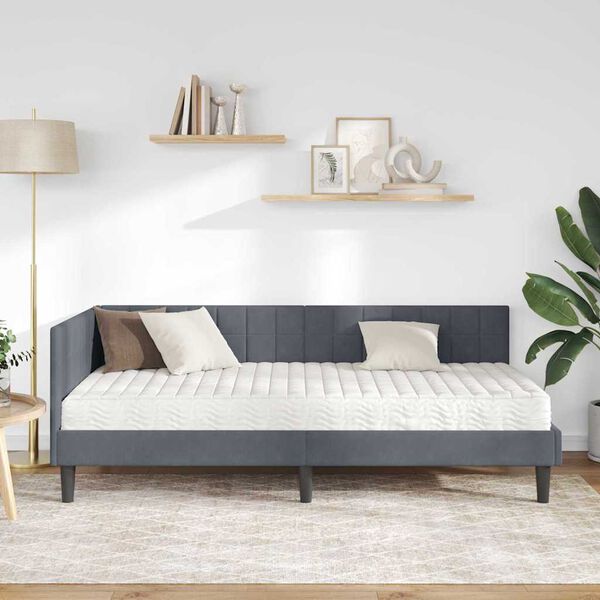 vidaXL Estrutura de Cama de Canto com Colch&atilde;o 2 pcs Cinzeto Veludo