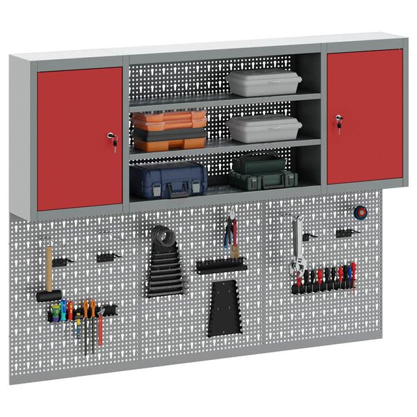 vidaXL Conjunto de Arm&aacute;rio de Ferramentas e Pegboard 6 pcs Vermelho