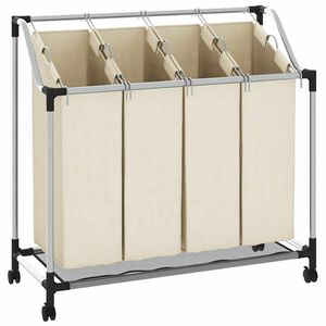 vidaXL Separador de roupa suja com 4 sacos a&ccedil;o creme