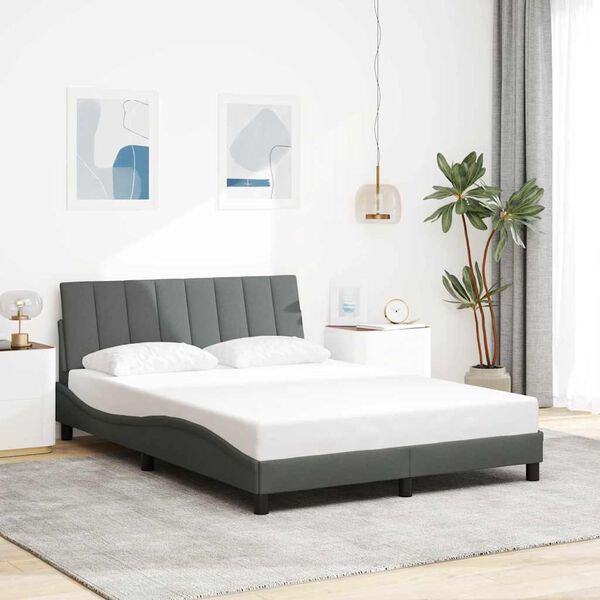 vidaXL Estrutura de cama sem colch&atilde;o Hanko 140x190 cm tecido cinzento-escuro