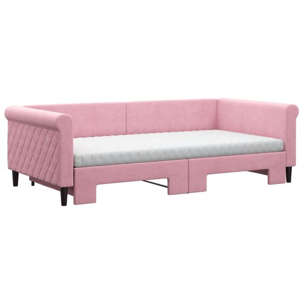 vidaXL Sof&aacute;-cama com gavet&atilde;o e colch&otilde;es 100x200 cm veludo rosa