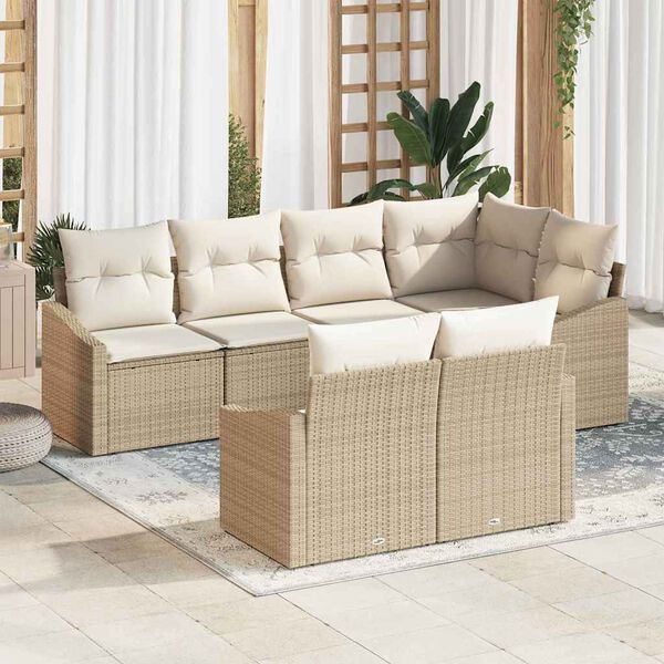 vidaXL Conjunto de Sof&aacute; de Jardim 7 pcs Bege Rattan Sint&eacute;tico