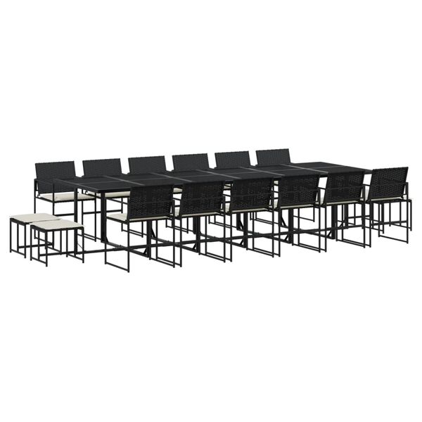 vidaXL 17 pcs conjunto de jantar p/ jardim c/ almofad&otilde;es vime PE preto