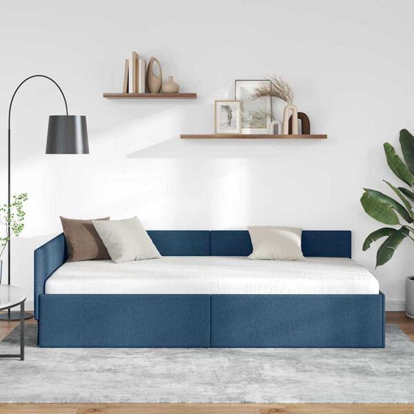 vidaXL Estrutura de Cama de Canto Azul 100 cm x 200 cm Veludo