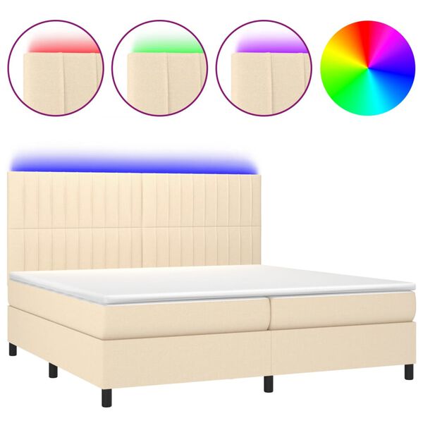 vidaXL Cama box spring c/ colch&atilde;o e LED 200x200 cm tecido cor creme