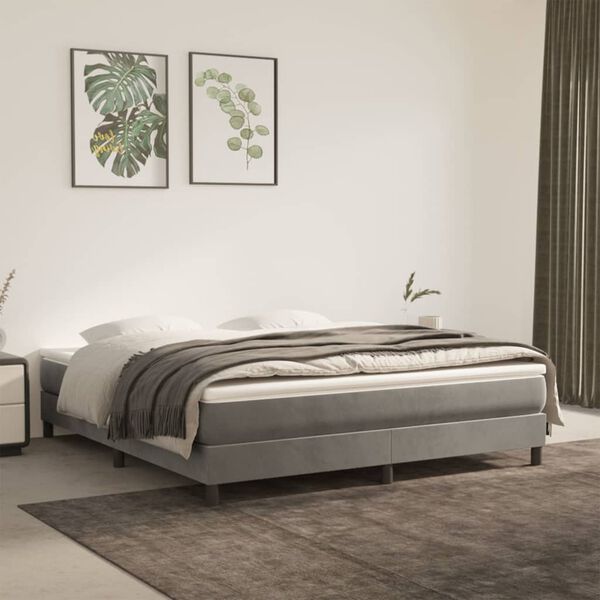 vidaXL Cama com molas/colch&atilde;o 160x200 cm veludo cinzento-claro