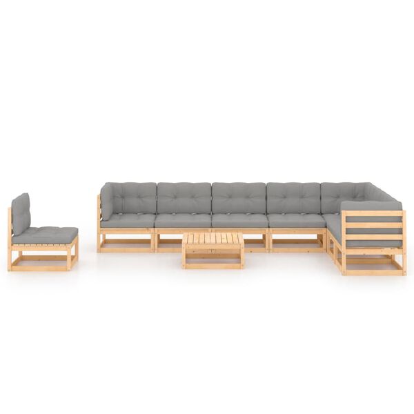 vidaXL 9 pcs conjunto lounge de jardim c/ almofad&otilde;es pinho maci&ccedil;o