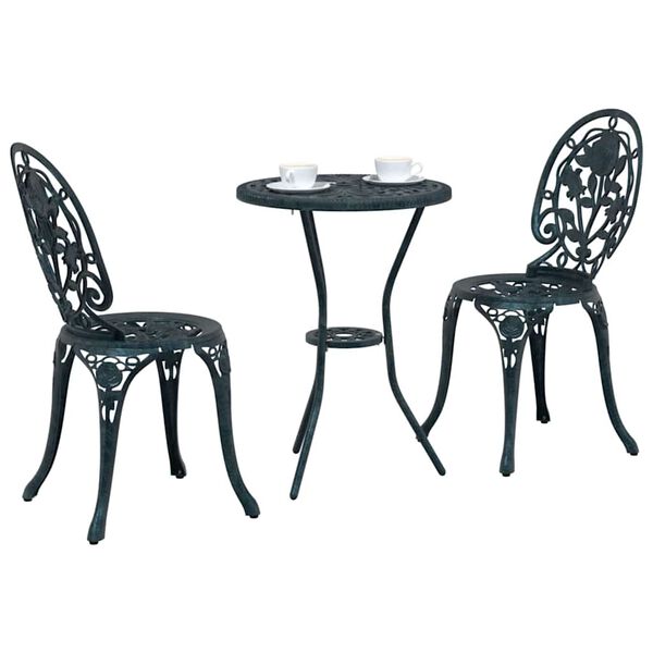 vidaXL Conjunto Bistro de Jardim 3 pcs Verde Alumínio
