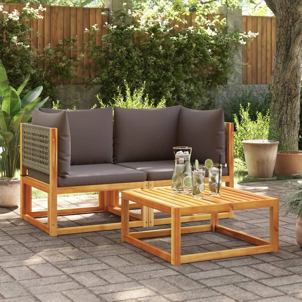 vidaXL Sof&aacute;s de canto de jardim vidaXL com almofadas 2 pe&ccedil;as madeira ac&aacute;cia e rattan
