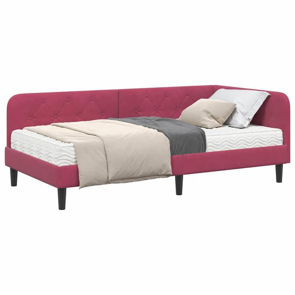 vidaXL Estrutura de Cama de Canto Vinho Vermelho 90 x 200 cm Veludo