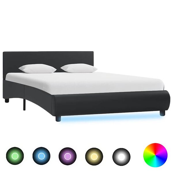 vidaXL Estrutura de cama c/ LED 120x200 cm couro artificial preto