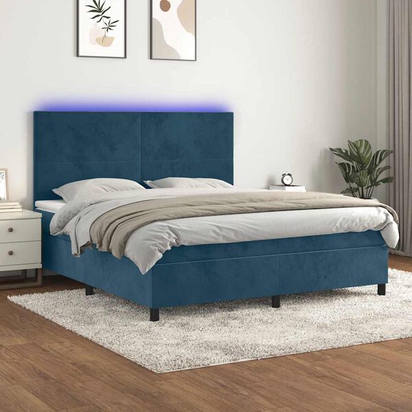 vidaXL Cama box spring c/ colch&atilde;o/LED 180x200 cm veludo azul-escuro
