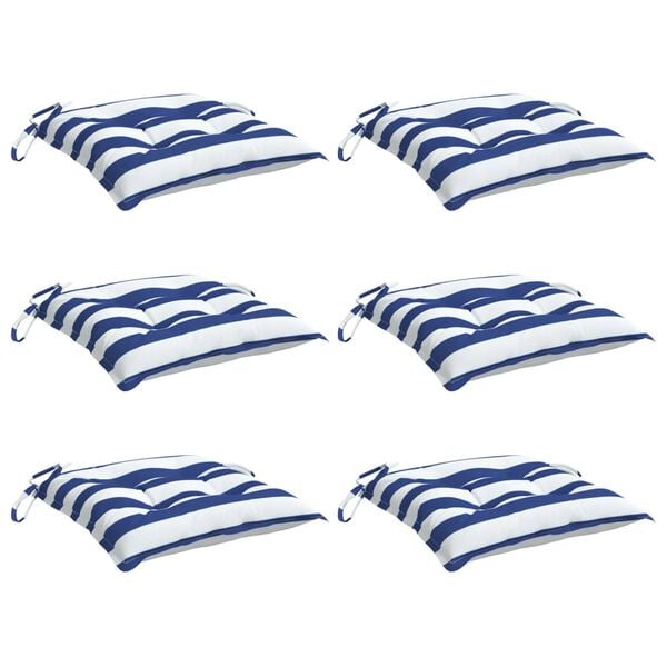 vidaXL Almofadões p/ cadeira 6pcs 40x40x7 cm tecido riscas azul/branco