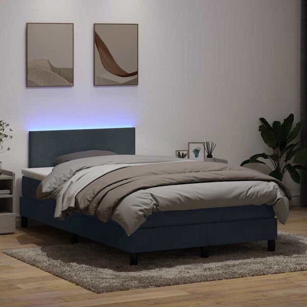 vidaXL Cama box spring c/ colch&atilde;o e LED 120x210 cm veludo cinzento-escuro
