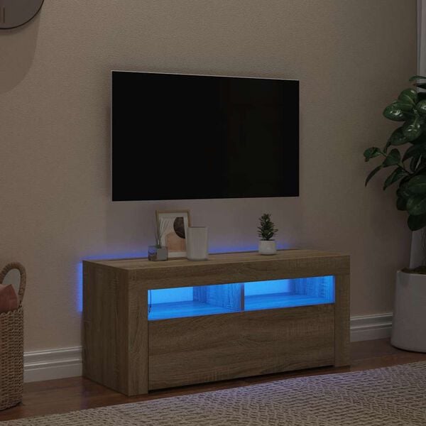 vidaXL Móvel de TV com luzes LED 90x35x40 cm carvalho sonoma
